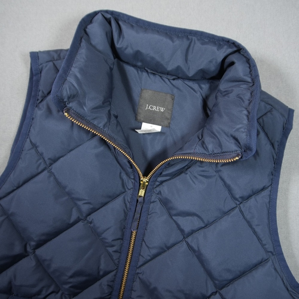 J.Crew Goose Down Filled Puffer Quilted Women M Prep Vest Jacket Everyday Navy